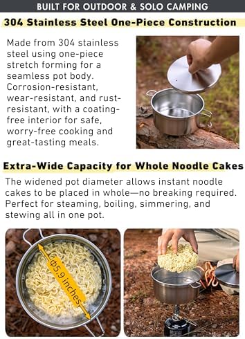 CAMPINGMOON 2L Camping Pot 304 Stainless Steel Wide Mouth S371 - Image 3
