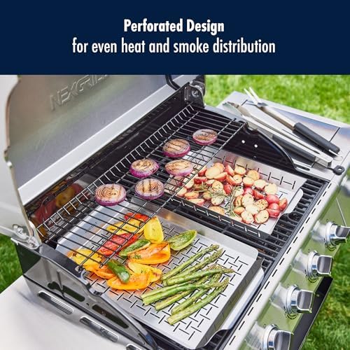 HENCKELS BBQ 2-pc Stainless Steel Grill Topper and Basket Set, Heavy-Duty Grilling Trays with Perforated Design, Easy-Grip Handles, Ideal for Vegetables, Seafood, and Small Foods - Image 4