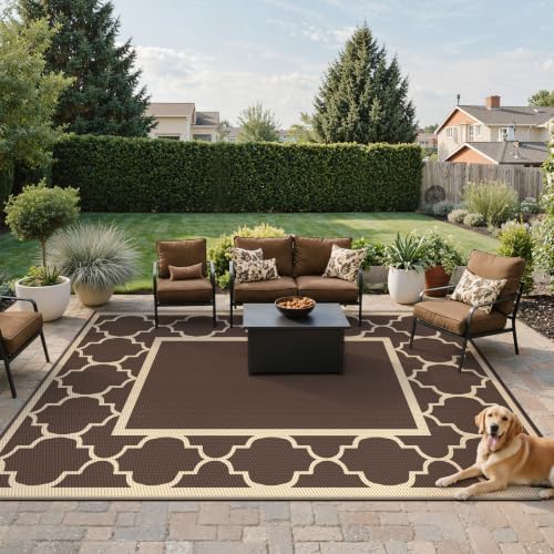 GENIMO Outdoor Rug, Waterproof Plastic Rugs for Patio, 8'x10' Coffee Beige - Image 2