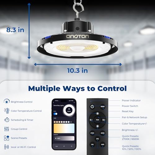CINOTON Smart 150W 21000LM UFO LED High Bay Shop Light, ETL Listed 1 Pack - Image 4