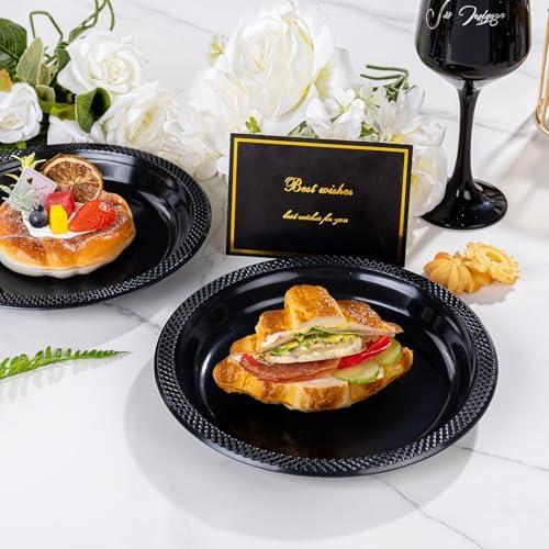 WELLIFE Black Plastic Plates 7 Inch 50 Count Halloween Plates - Image 2