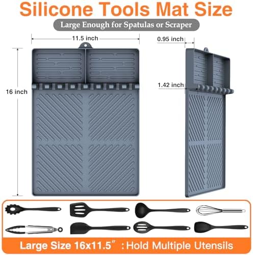 Silicone Griddle Tools Mat for Blackstone, Griddle Accessories Side Shelf Mat Grill Pad for Outdoor Grill Kitchen Counter Spatula Silicone Mat with Drip Pad (Grey) - Image 3