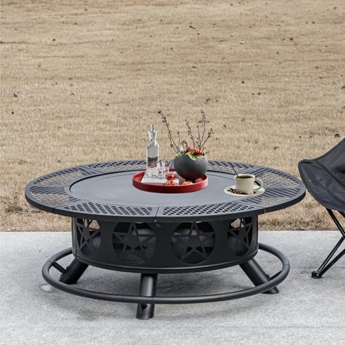 Outvue 36 Inch Outdoor Fire Pits with 2 Grills, Lid & Poker - Image 4