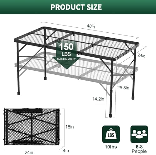 WildFinder Folding Grill Table, 4x2 FT Height Adjustable Camping Table - Image 3