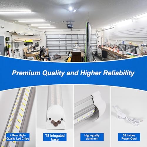 XLNYUUI Led Shop Lights,4FT LED Light 50W 6500K 7000LM Led Daylight,Garage Light Linkable Clear Cover Integrated V-Shape for Garage Warehouse Workbench Workshop(2-Pack) - Image 6