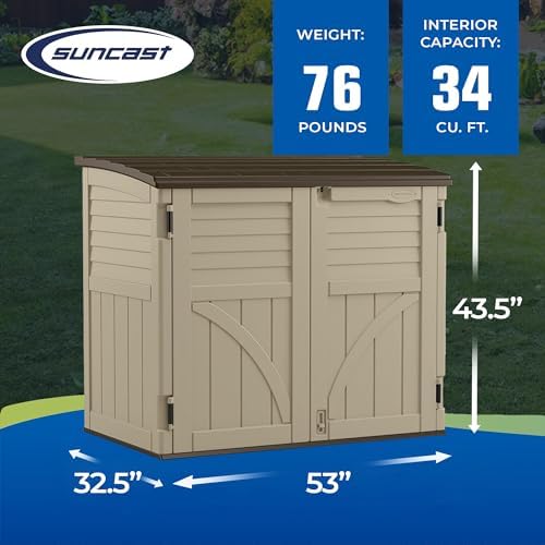 Suncast Horizontal Shed, Compact Outdoor Storage System, 34 Cu. Ft. Capacity, Sand & Slate - Lockable Multi-Wall Resin Organizer for Garbage Cans, Garden Tools, Bins, Bikes and Yard Equipment - Image 4