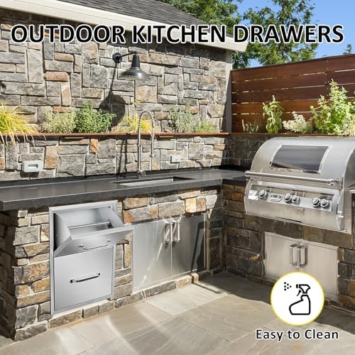 Outdoor Kitchen Drawers with Paper Towel Holder 16" W x 20" H x 20" D Flush Mount BBQ Drawers with Chrome Handle,Stainless Steel Built-in Double Access Drawers for Outdoor Kitchen Island - Image 5