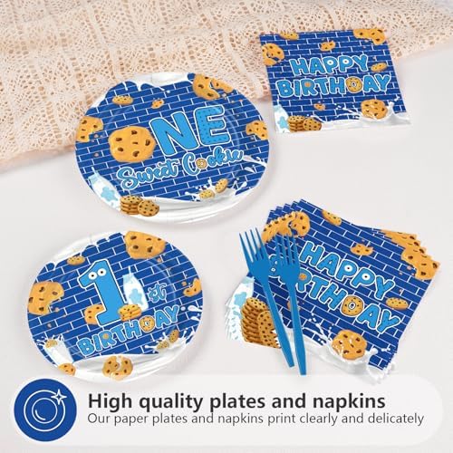 96 Pcs Milk and Cookies 1st Birthday Party Supplies for Boys Serves 24 - Image 3