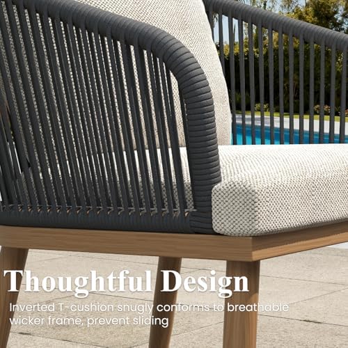 LayinSun 11 Pieces Outdoor Patio Dining Set, Aluminium Rectangular Dining Table and Wicker Rattan Chairs Set for Outside Backyard, Poolside - Image 4