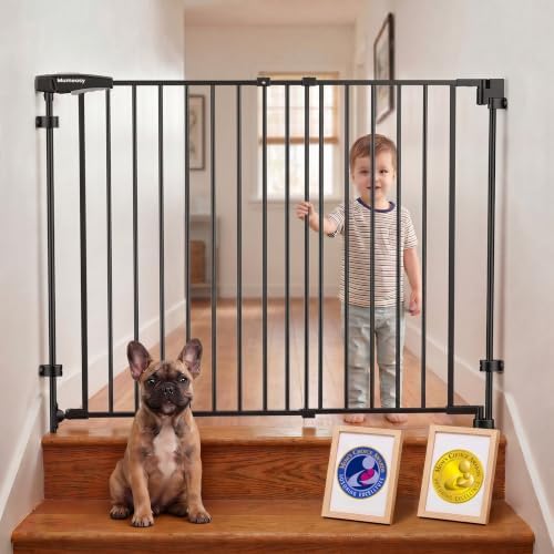 Mumeasy 36" Tall Baby Gate for Stairs, 29.5-43.3" Expandable Hardware Mounted (Drill Needed), Removable No Bottom Bar Dog Gate, Auto Close Wide Walk Thru Safety Gate for Doorways, Pets& Toddlers,Black by Mumeasy-FocusonBabyPetSafetyGate