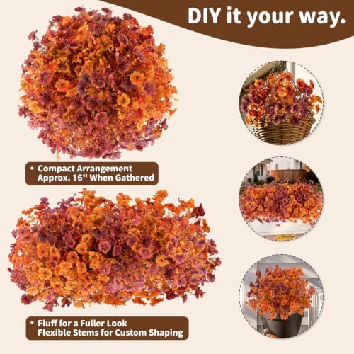 Artificial Flowers Outdoor, UV Resistant Faux Plants, Fall Decor,12 Bundles - Image 2