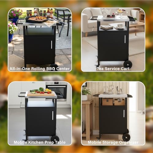 ROVSUN Outdoor Grill Table Cart with Cabinet, Stainless Steel - Image 6