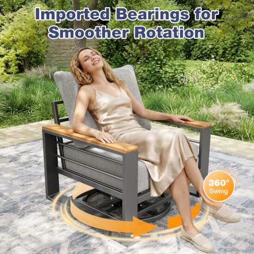 Aoxun Aluminum Patio Furniture Set 7 Seats with Swivel Chairs, Grey - Image 3
