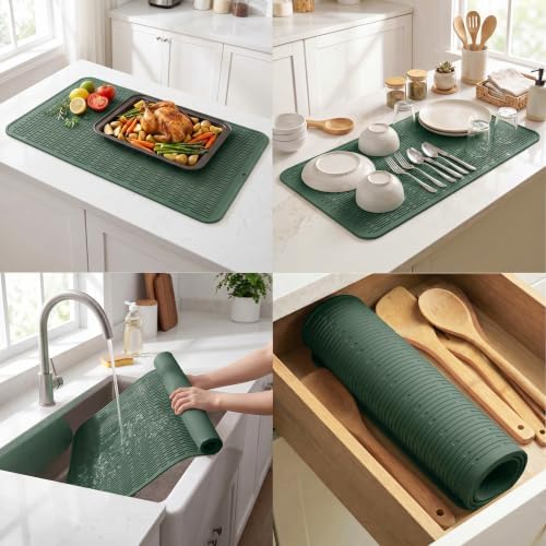MicoYang Silicone Dish Drying Mat for Multiple Usage,Easy clean,Eco-friendly,Heat-resistant Silicone Mat for Kitchen Counter or Sink,Refrigerator or Drawer Liner Green 5XL 36inches x 18inches - Image 4