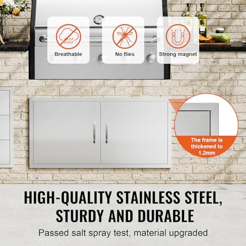 VEVOR BBQ Access Door, 42W x 21H Inch Double Outdoor Stainless Steel Flush Mount Door with Handles, for BBQ Island, Grilling Station, Outside Cabinet - Image 3