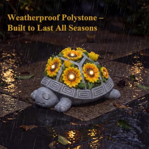 Solar Turtle Garden Statue Outdoor Decor, Sunflower with 7 LED Lights - Image 5