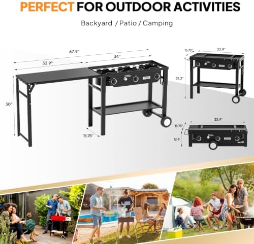 ROVSUN 3 Burner Propane Gas Stove with Foldable Workstation & Auto-Ignition - Image 6