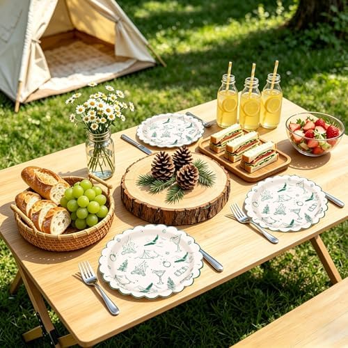 JarThenaAMCS 40Pcs Camp Bachelorette Party Paper Plates Summer Camping Theme Scalloped Disposable Plate Green Dessert Salad Plate for Wedding Bridal Shower Birthday Party Decor, 9 Inch - Image 6
