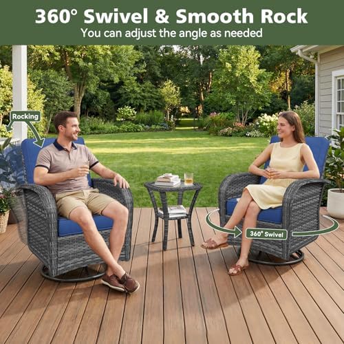 Aoxun 13 Piece Outdoor Patio Furniture Set with 44'' Fire Pit Table, Wicker Rattan Outdoor Furniture with High Back Swivel Rocker Chairs, Outdoor Sofa Set with Thick Cushion & Ottoman, Navy Blue - Image 2