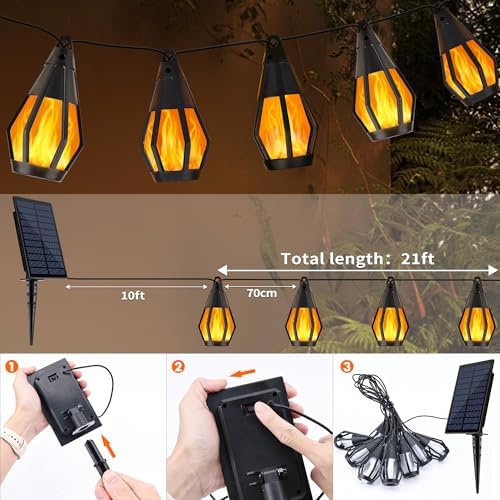 Solar String Lights for Outside, 21Ft Solar Patio Light with 10 Flickering - Image 3
