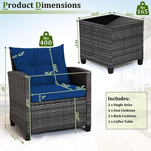 RELAX4LIFE Wicker Patio Furniture Sets - 3 Pieces Patio Rattan Sofa Set - Image 6