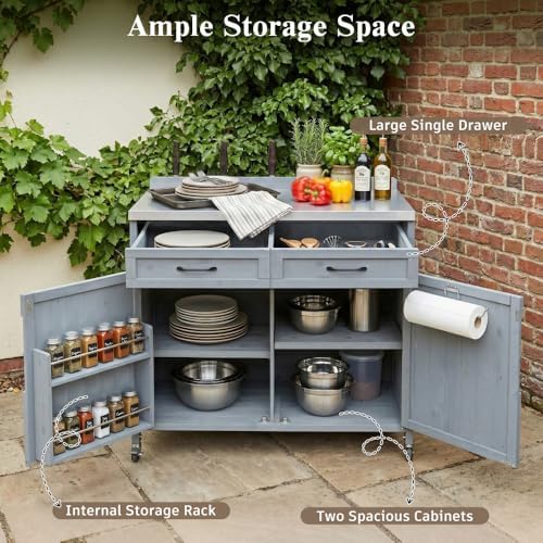 39.4" Outdoor Grill Cart with Stainless Top & Storage Cabinet - Image 4