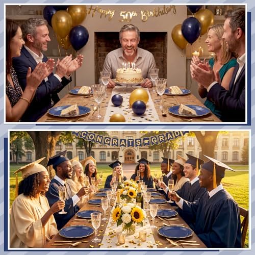 NatNarr 30 Pk Navy Blue Paper Plates 9" Scalloped Blue Gold Party Plates - Image 5