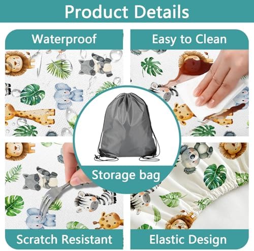 Jungle Safari Picnic Table Cover with Bench Covers, Camping Essentials, Animal Print Waterproof Windproof Table Cover, Fitted Tablecloth Cover with Elastic Edge, for Indoor & Outdoor 3 PCS 30x60 Inch - Image 5