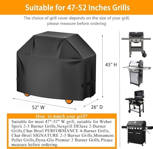 Aoretic Grill Cover 52 inches Gas-BBQ Grill Cover, Waterproof,Anti-UV Material with Hook-and-Loop Straps & Adjustable Hem Drawstring for Weber Nexgrill Char-Broil Monument Dyna-Glo - Image 2