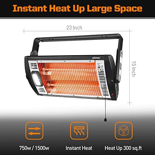 Shinic 2-Pack 120V Electric Garage Heater,1500W/750W Ceiling Mounted Heater - Image 4