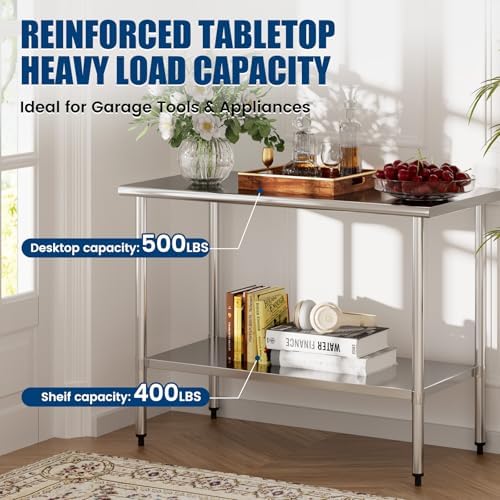 Stainless Steel Table 24 x 60 Inches Metal Food Prep Worktable with Adjustable Undershelf for Kitchen, Outdoor, Restaurant, Bar & Garage - Image 2
