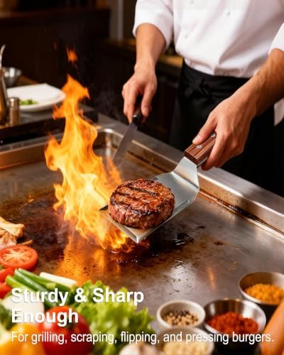 Solid Stainless Steel Griddle Spatula Burger Turner,Blade:5.3"L×2.8"W - Image 2