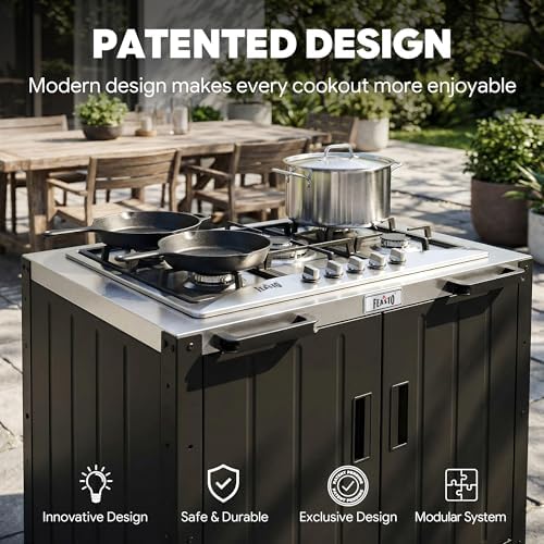Feasto Modular Outdoor Kitchen Island with 5-Burner Gas Stove and Storage - Image 5