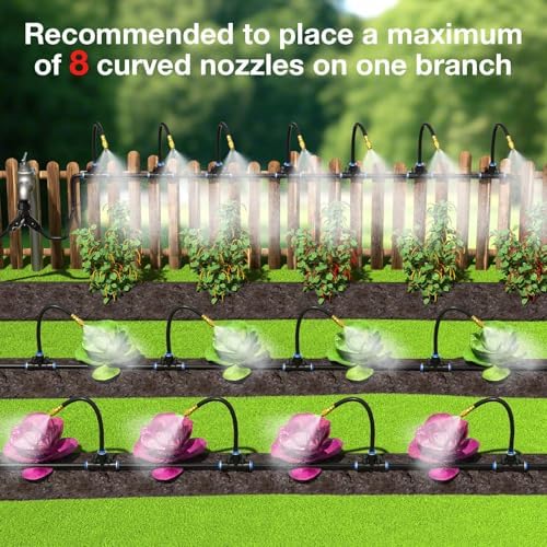 MIXC 1/4" 100Ft Drip Irrigation System for Garden with 16pcs 360°Adjustable Brass Nozzles & Bendable Rod,Upgraded Watering System Kit for Outdoor Plants,Lawn,Raised Bed,Potted Plant,Yard,Greenhouse - Image 6