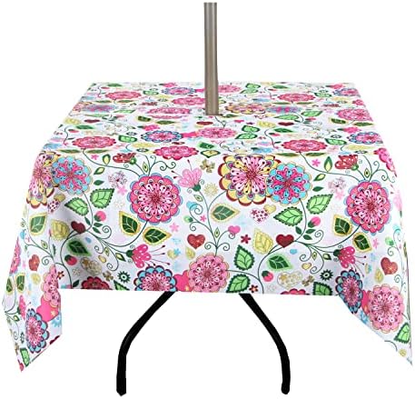 EHouseHome Outdoor Indoor 60inch SquareTablecloth with Umbrella Hole and Zipper, Waterproof Zippered Patio Table Cloths, Spring/Summer Table Covers for Backyard Circular Table/BBQs/Picnic by EHouseHome
