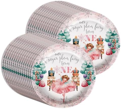 Sugar Plum Fairy Turns One First Birthday - 32 Piece Disposable Party Supplies - Decorations for Christmas Nutcracker 1st Birthday Round Party Plates - Large 9" Paper Plates In Bulk - Image 5
