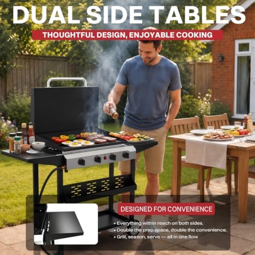 Pipopa 4-Burner Propane Griddle, Portable Flat Top Grill with Wheels & Hood - Image 5