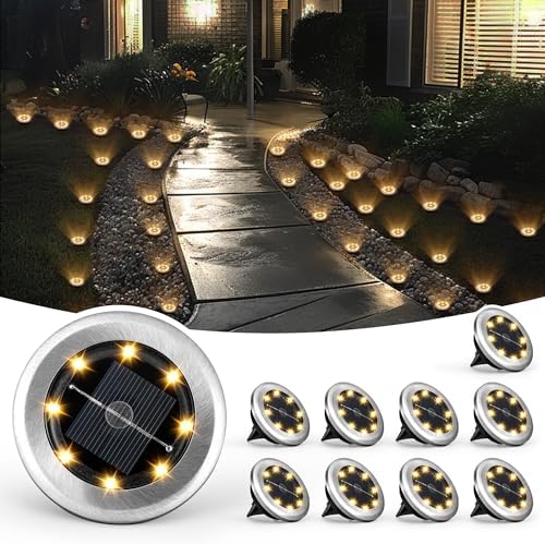 SOLPEX 10 Pack Small Solar Ground Lights, Pathway Lights Warm White by Solpex