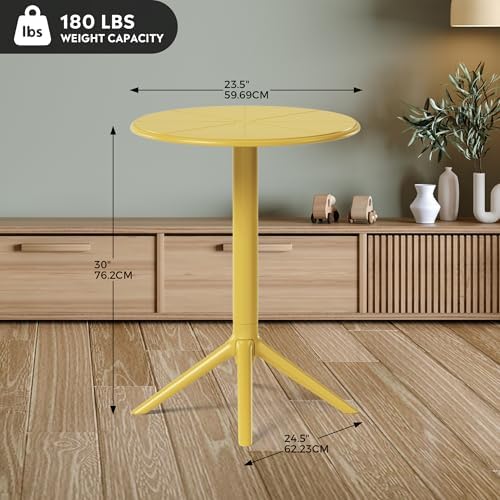 Costaelm Patio Table for 4-Person, Outdoor Patio PP Round Dining Table, All-Weather Bistro Dining Table for Backyard Deck Porch Poolside, Yellow - Image 2