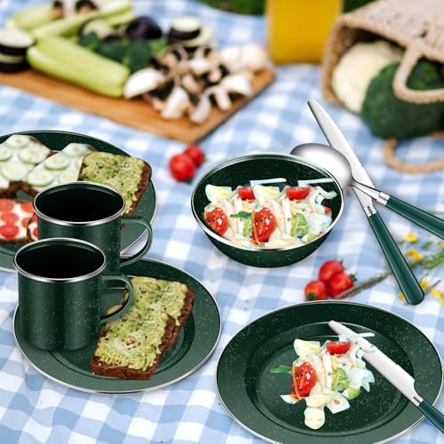 Nuogo 12 Pcs Enamel Camping Tableware Set Dinnerware Kit - Image 5
