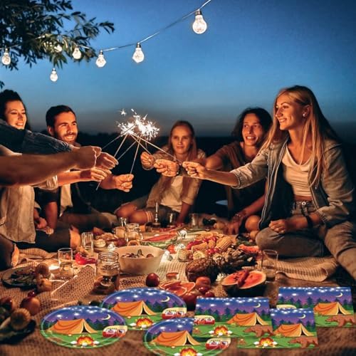 Egami 40pcs Camper Party Supplies,include 20 Dessert plate and 20 Napkin,Camping Adventure Bears Sign Party Plate Napkin Set，Used for Camping Party Decoration (greener2) - Image 5