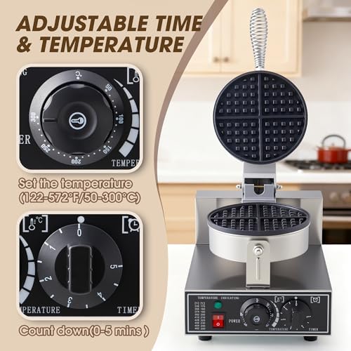 Commercial Waffle Maker, 1200W Waffle Iron, Professional Waffle Baker Machine with Temp and Time Control, Non-Stick Baking Pan Stainless Steel for Restaurant Bakeries Kitchen Home - Image 3