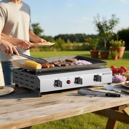 3 Burner BBQ Flat Top Grill, 25.6 Inch Stainless Steel Portable Detachable Gas Griddle, 30,000 BTU Propane Griddle for Camping - Image 2