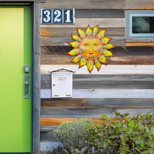 Metal Sun Flower Wall Decor - 12.87 inches Sun Wall Art Hanging Decorations for Outdoor, Home Garden Yard Patio Fence Bedroom Decor - Image 2