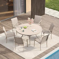 VICLLAX 7 Pieces Patio Dining Set, Outdoor Furniture Set Includes 47.2" Round Patio Table and 6 Patio Sling Chairs, Sandshell Color Tabletop and Fabric by HOME