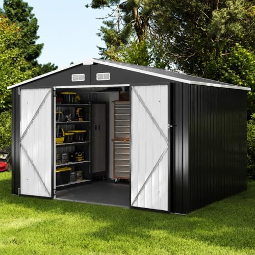 Aoxun 10x8 FT Shed Outdoor Storage Shed with Floor Black - Image 7