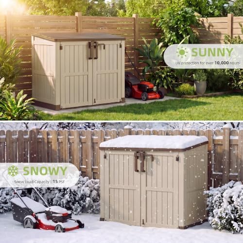 Outdoor Storage Box 36 Cu Ft with Lockable Doors, Portable Horizontal Outdoor Storage Shed -Waterproof Outdoor Storage Cabinet for Garden Brown-Beige - Image 4