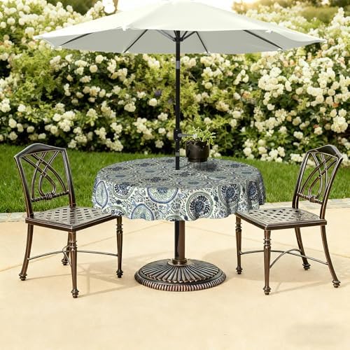 LVTXIII Round Outdoor Tablecloth with Umbrella Hole and Zipper, Water-Repellent 60 Inch Patio Table Cover for Bistro, Garden, Patio & Picnic, Coastal Medallion - Image 6