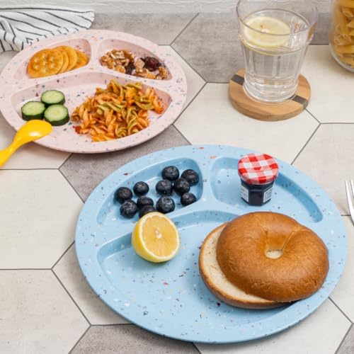 bzyoo 11-Inch Divided Plates Set of 2, 100% Melamine Portion Control Plates for Adults & Kids, Modern Confetti Pattern, BPA-Free & Dishwasher Safe, Ideal for Camping, RV, and Daily Use (Blue) - Image 4