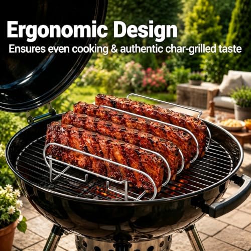 Rib Rack for Smoking –Rib Racks for Grilling and Smoking for 4 Full Racks of Ribs– Fits 18" Smoker, Weber, Kamado, Traeger – BBQ Grill Accessories for Men & Meat Lovers（11", Silver, 2 Pack） - Image 7